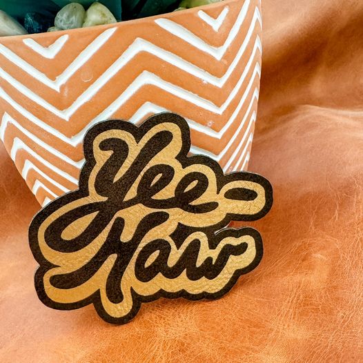 Yee Haw Script Leatherette Iron On Patch